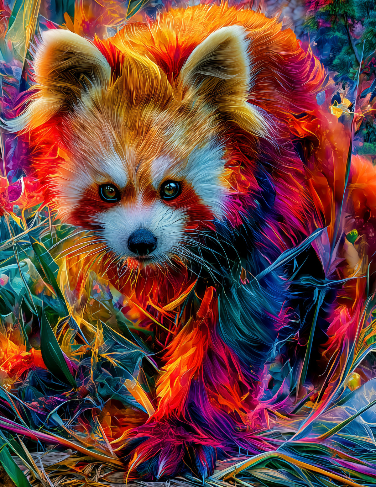 Red Panda — Psychedelic Art, Intense Highlights Digital Wall Art, 3 Sizes Included, Living Room Decor