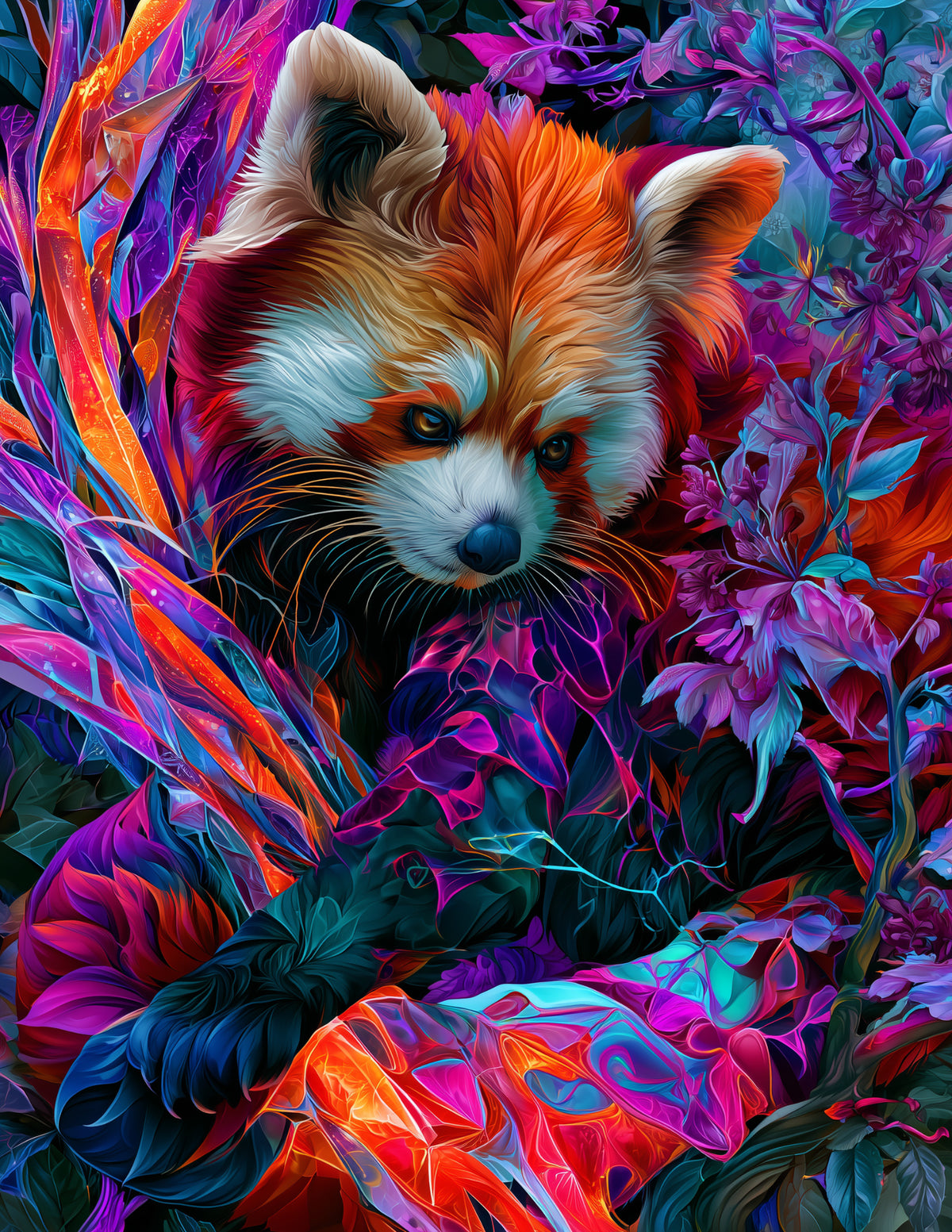 Red Panda — Psychedelic Art, Sapphire Shadows Digital Wall Art, 3 Sizes Included, Living Room Decor