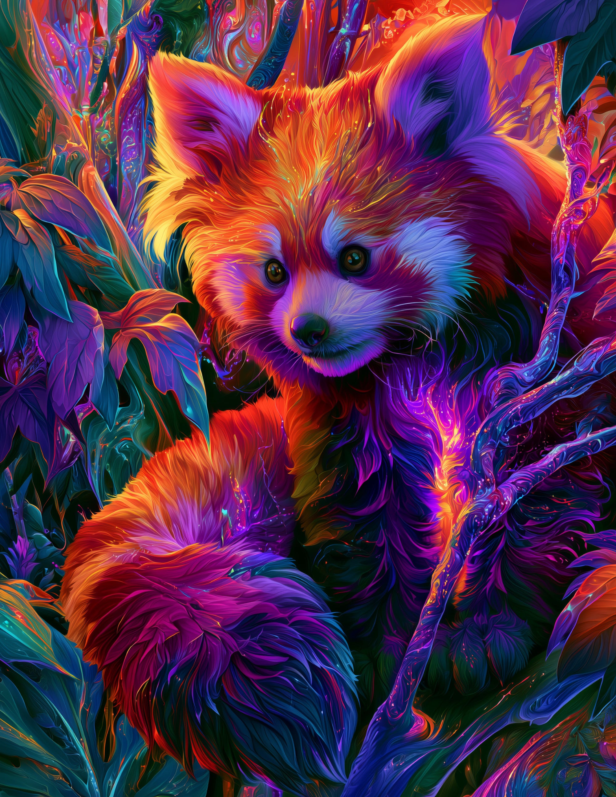 Red Panda — Psychedelic Art, Vibrant Contrast Digital Wall Art, 3 Sizes Included, Living Room Decor