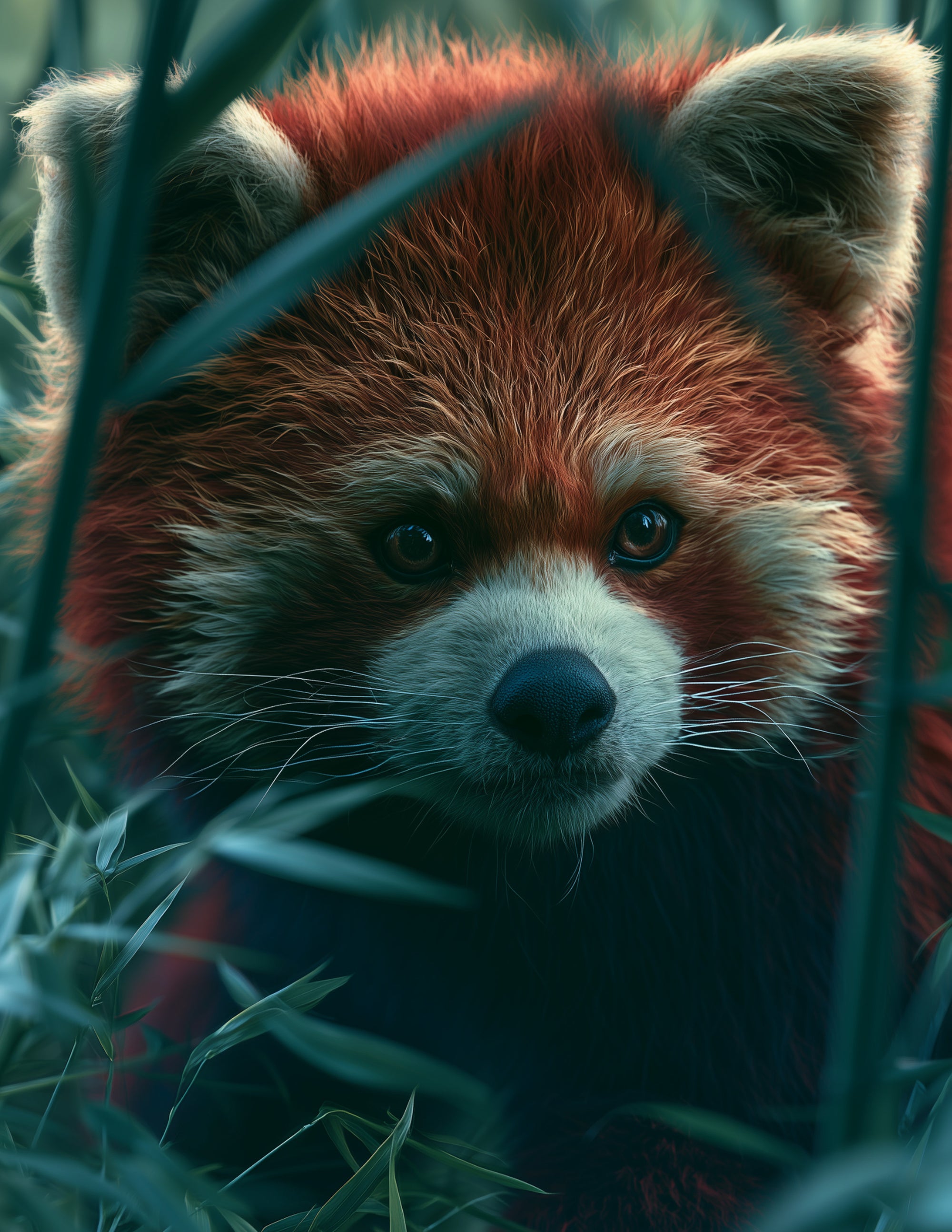 Red Panda — Realistic Art, Emerald Tones Digital Wall Art, 3 Sizes Included, Living Room Decor