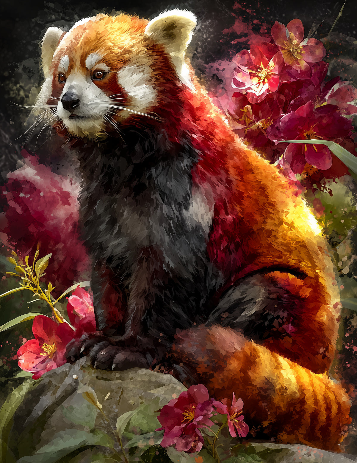 Red Panda — Watercolor Art, Amber Tones Digital Wall Art, 3 Sizes Included, Living Room Decor