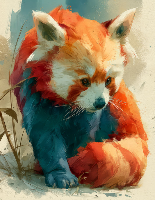 Red Panda — Watercolor Art, Muted Hues Digital Wall Art, 3 Sizes Included, Living Room Decor