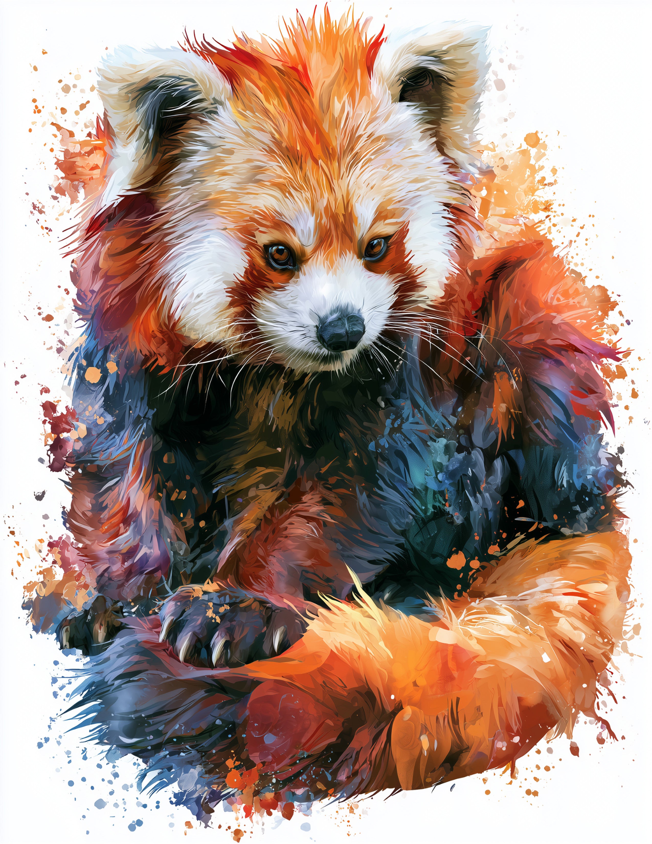 Red Panda — Watercolor Art, Vibrant Contrast Digital Wall Art, 3 Sizes Included, Living Room Decor