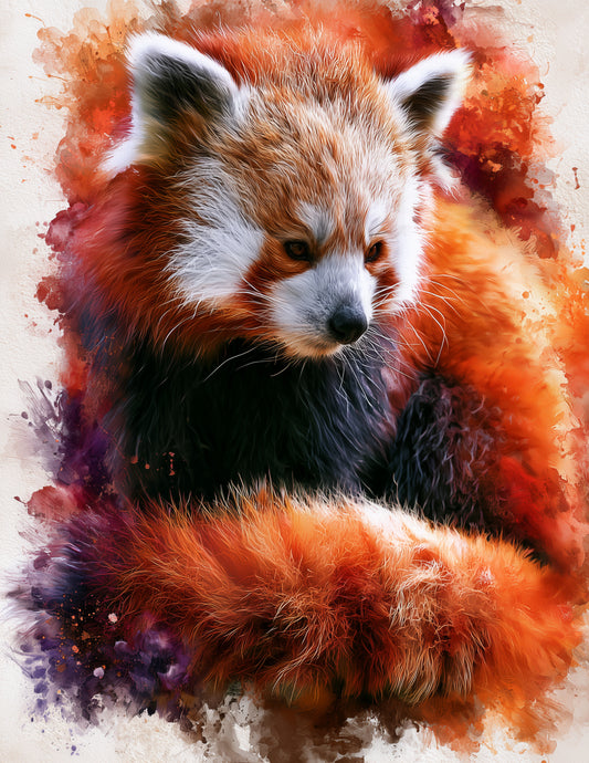 Red Panda — Watercolor Art, Warm Lighting Digital Wall Art, 3 Sizes Included, Living Room Decor
