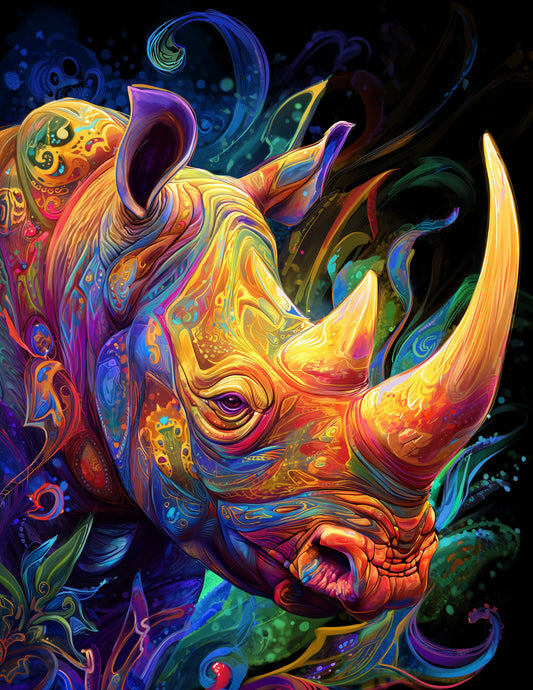 Rhinoceros — Fantasy Art, Amber Tones Digital Wall Art, 3 Sizes Included, Living Room Decor