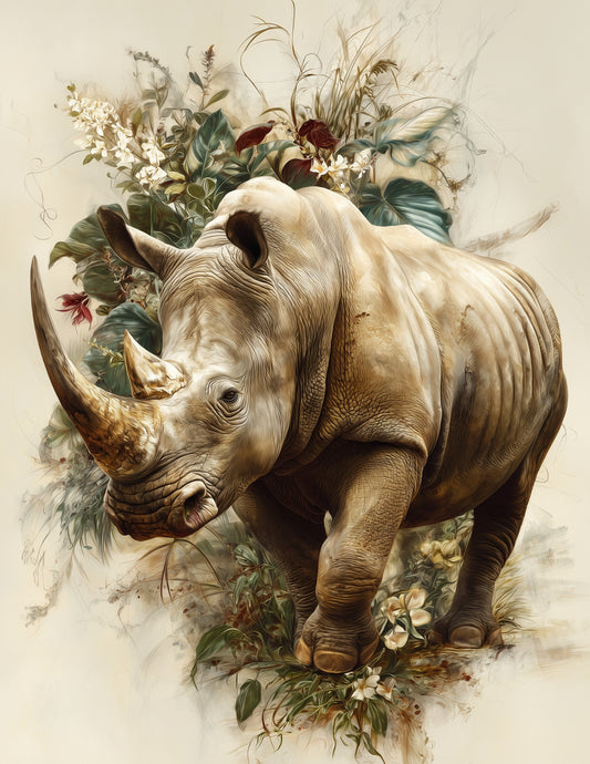 Rhinoceros — Naturalist Art, Warm Texture Digital Wall Art, 3 Sizes Included, Living Room Decor