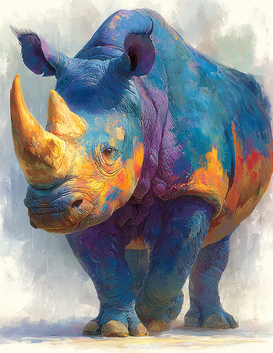 Rhinoceros — Watercolor Art, Bold Hues Digital Wall Art, 3 Sizes Included, Living Room Decor