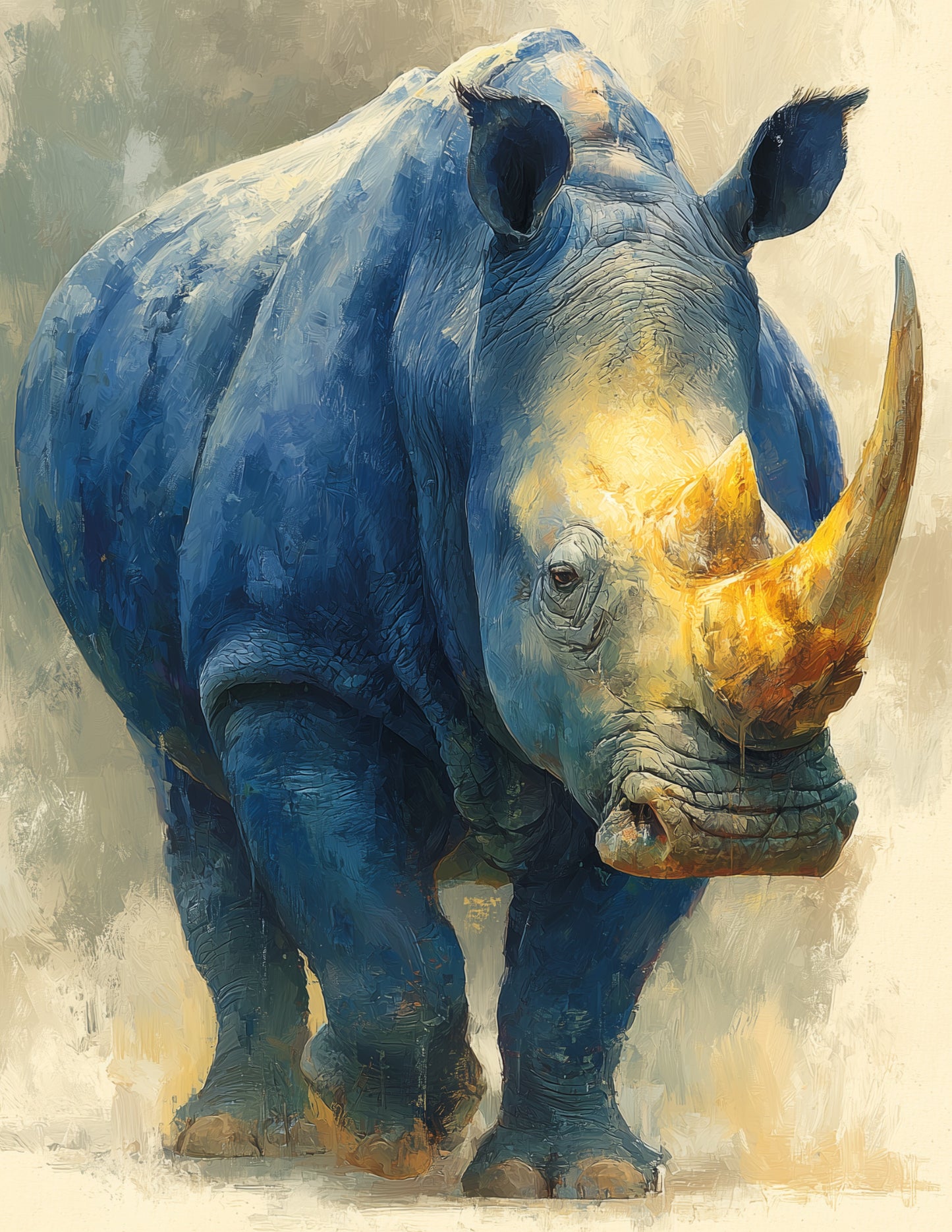 Rhinoceros — Watercolor Art, Sapphire Tones Digital Wall Art, 3 Sizes Included, Living Room Decor