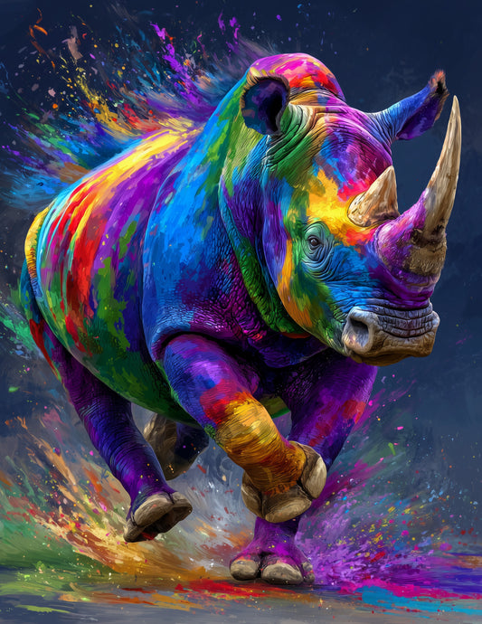 Rhinoceros — Watercolor Art, Vibrant Contrast Digital Wall Art, 3 Sizes Included, Living Room Decor