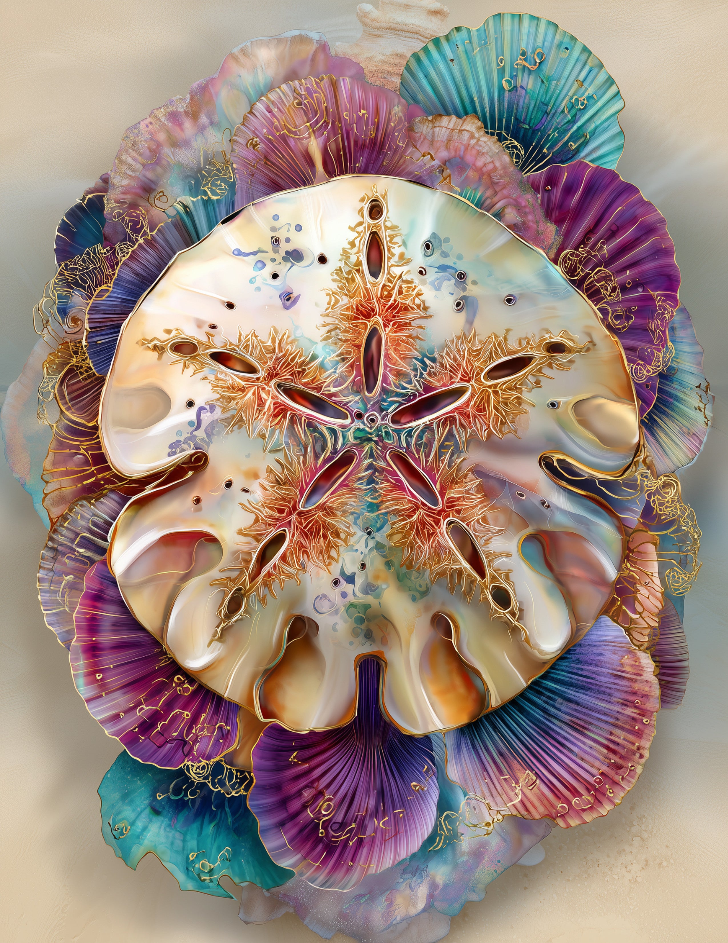 Sand Dollar — Boho Art, Soft Pastels Digital Wall Art, 3 Sizes Included, Living Room Decor