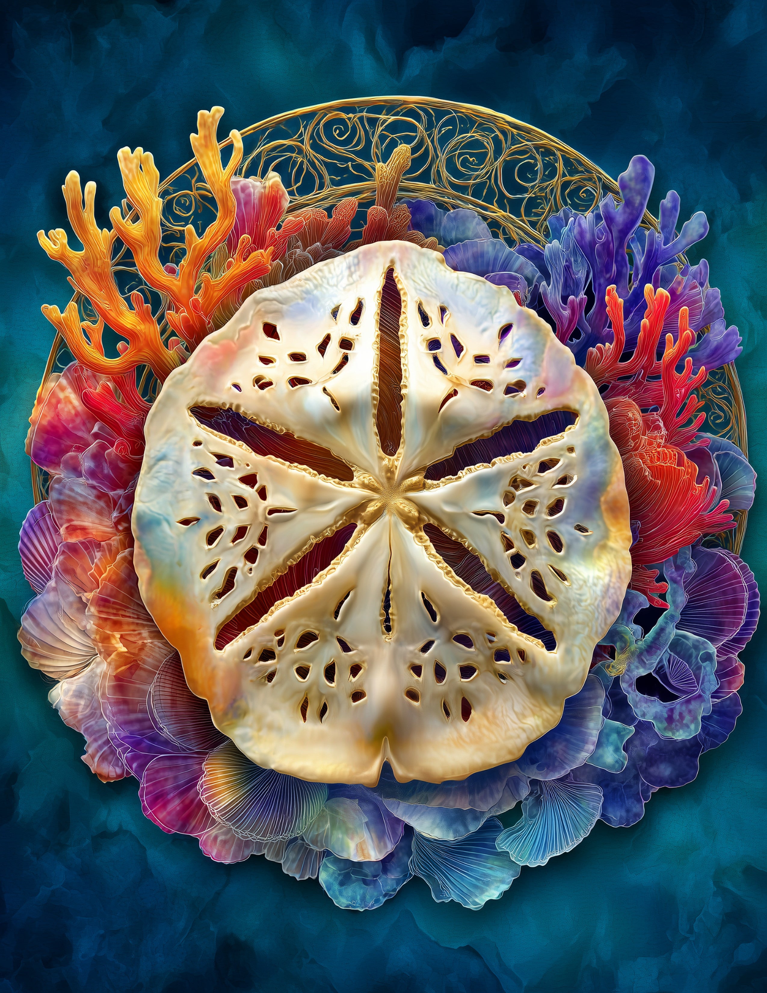 Sand Dollar — Psychedelic Art, Bold Contrast Digital Wall Art, 3 Sizes Included, Living Room Decor