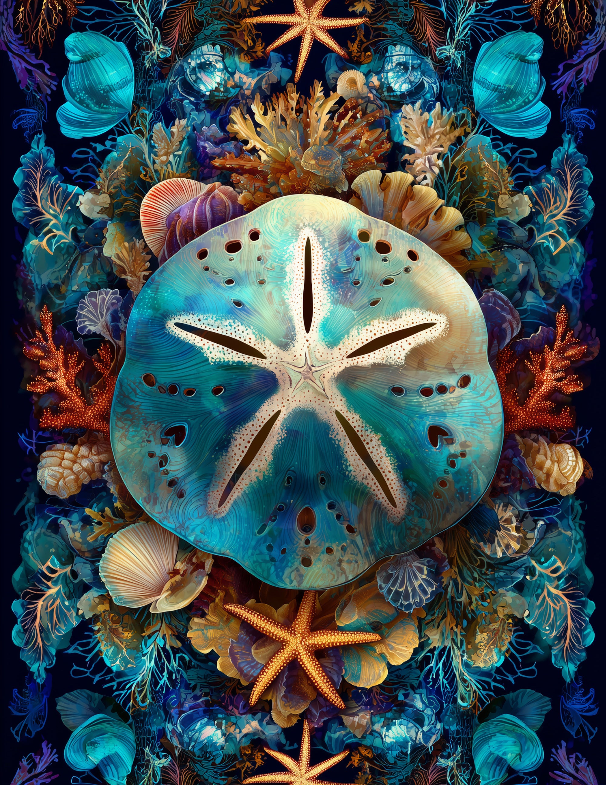 Sand Dollar — Psychedelic Art, Calm Hues Digital Wall Art, 3 Sizes Included, Living Room Decor