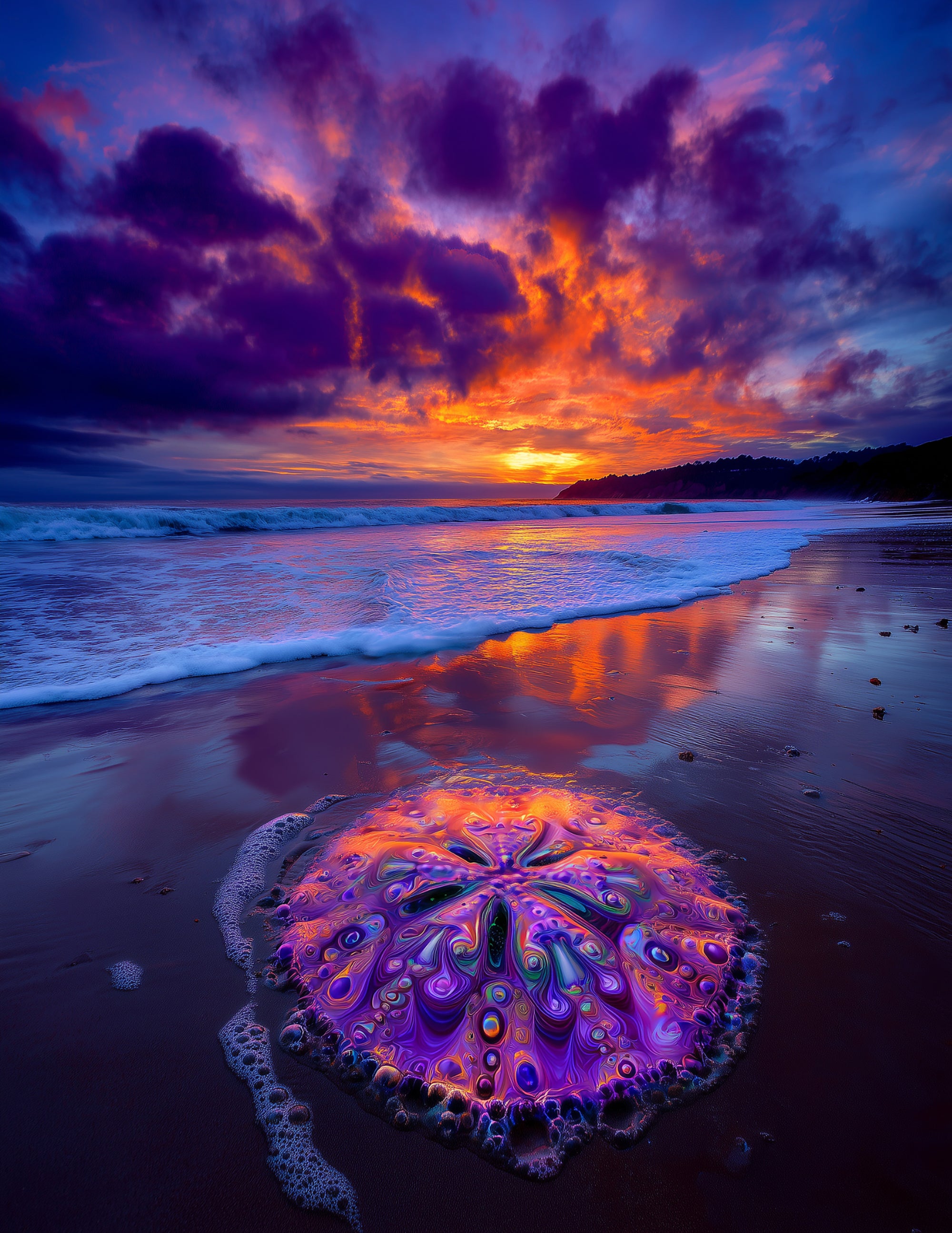 Sand Dollar — Psychedelic Art, Dreamy Gradients Digital Wall Art, 3 Sizes Included, Living Room Decor