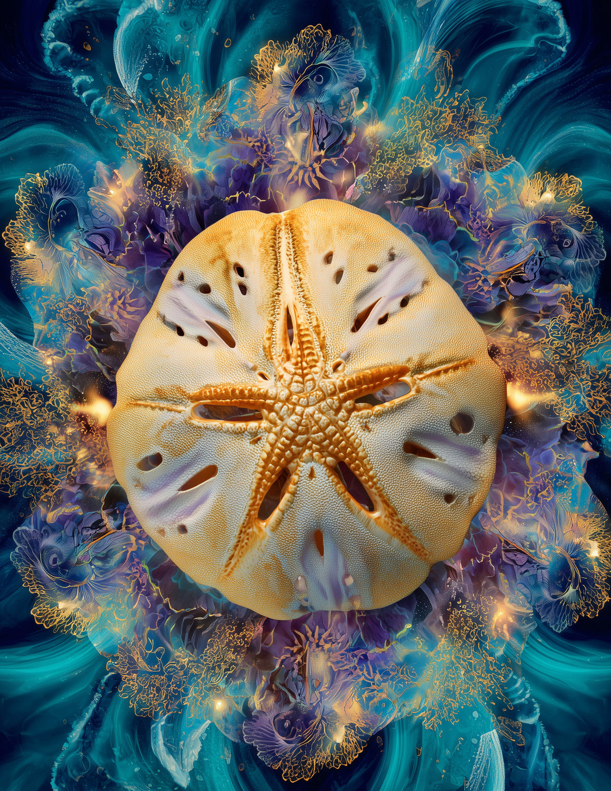 Sand Dollar — Psychedelic Art, Nature Theme Digital Wall Art, 3 Sizes Included, Living Room Decor