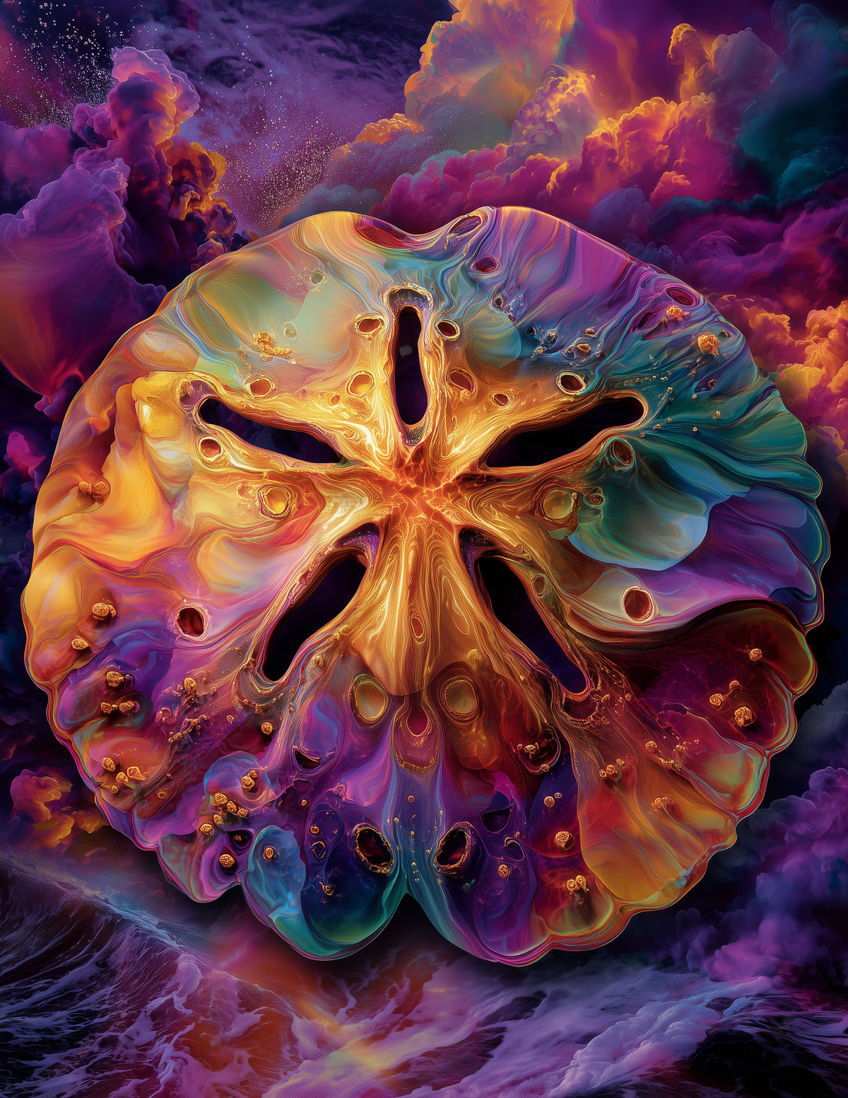 Sand Dollar — Psychedelic Art, Vibrant Palette Digital Wall Art, 3 Sizes Included, Living Room Decor