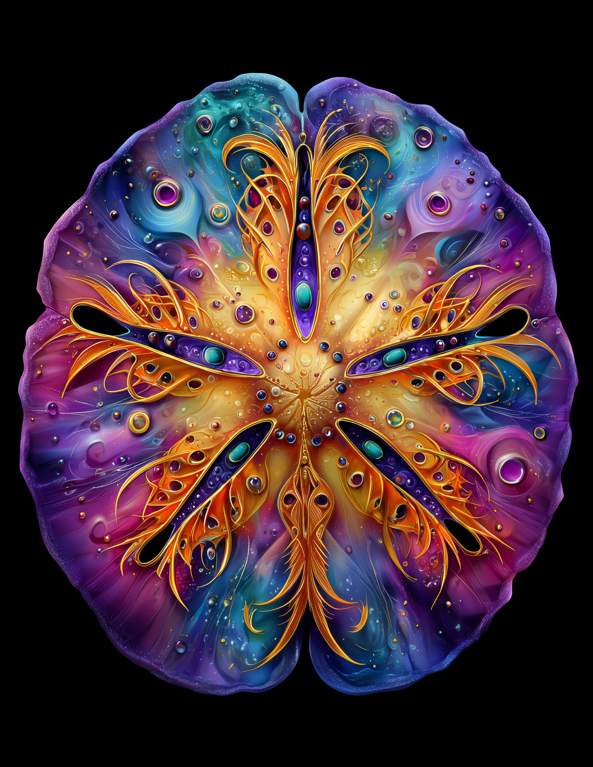 Sand Dollar — Psychedelic Art, Whimsical Style Digital Wall Art, 3 Sizes Included, Living Room Decor