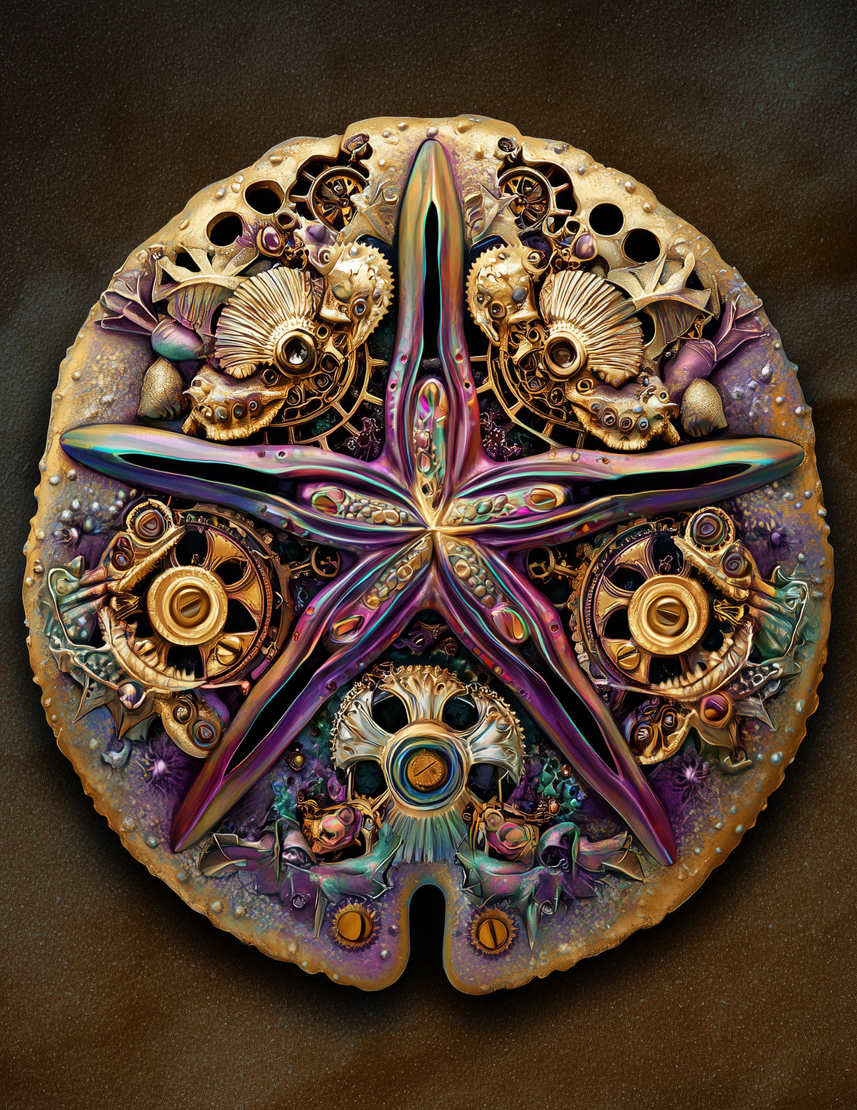 Sand Dollar — Steampunk Art, Animal Gift Digital Wall Art, 3 Sizes Included, Living Room Decor