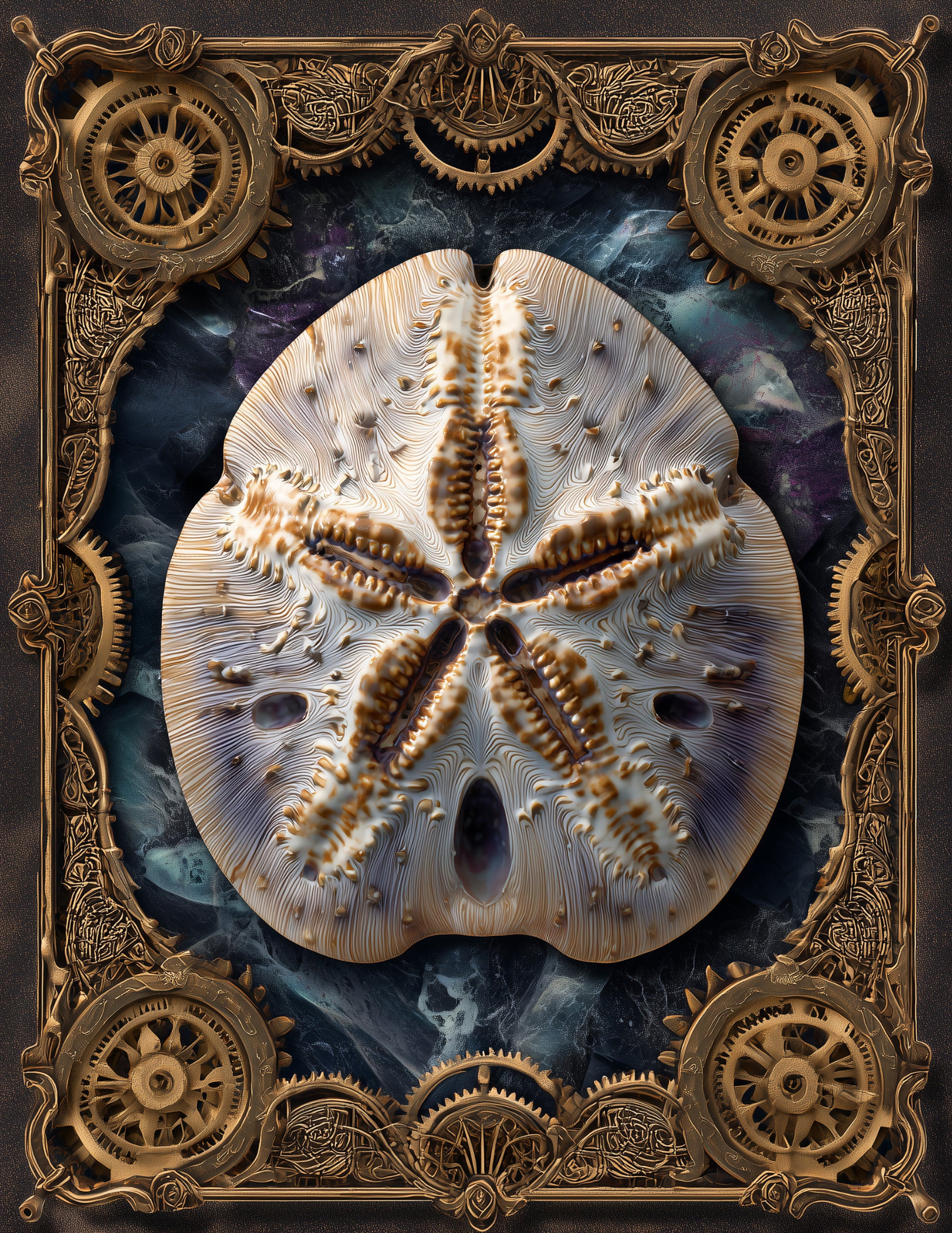 Sand Dollar — Steampunk Art, Nature Theme Digital Wall Art, 3 Sizes Included, Living Room Decor