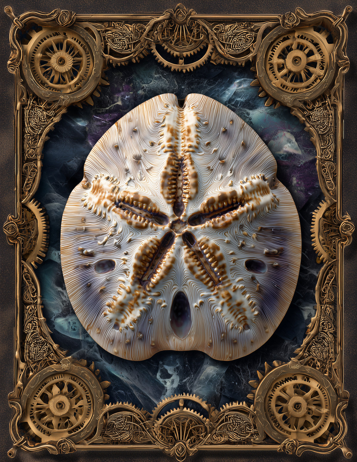 Sand Dollar — Steampunk Art, Nature Theme Digital Wall Art, 3 Sizes Included, Living Room Decor