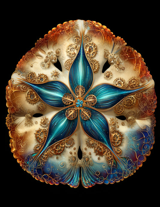 Sand Dollar — Steampunk Art, Sunset Tones Digital Wall Art, 3 Sizes Included, Living Room Decor