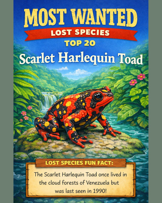Scarlet Harlequin Toad — Lost Species Art, Most Wanted Top 20, 3 Sizes Included, Living Room Decor