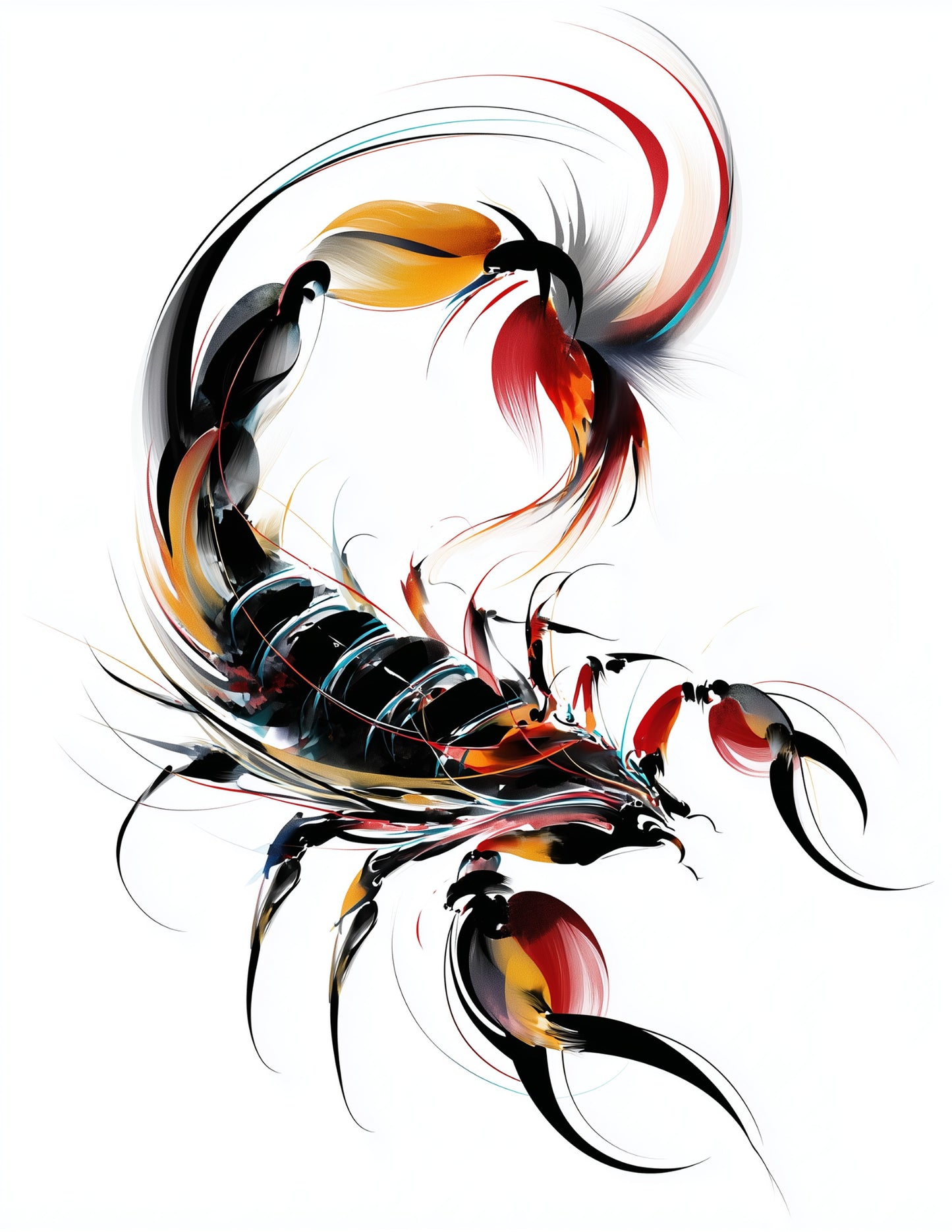 Scorpion — Inkflow Art, Crimson Contrast Digital Wall Art, 3 Sizes Included, Living Room Decor