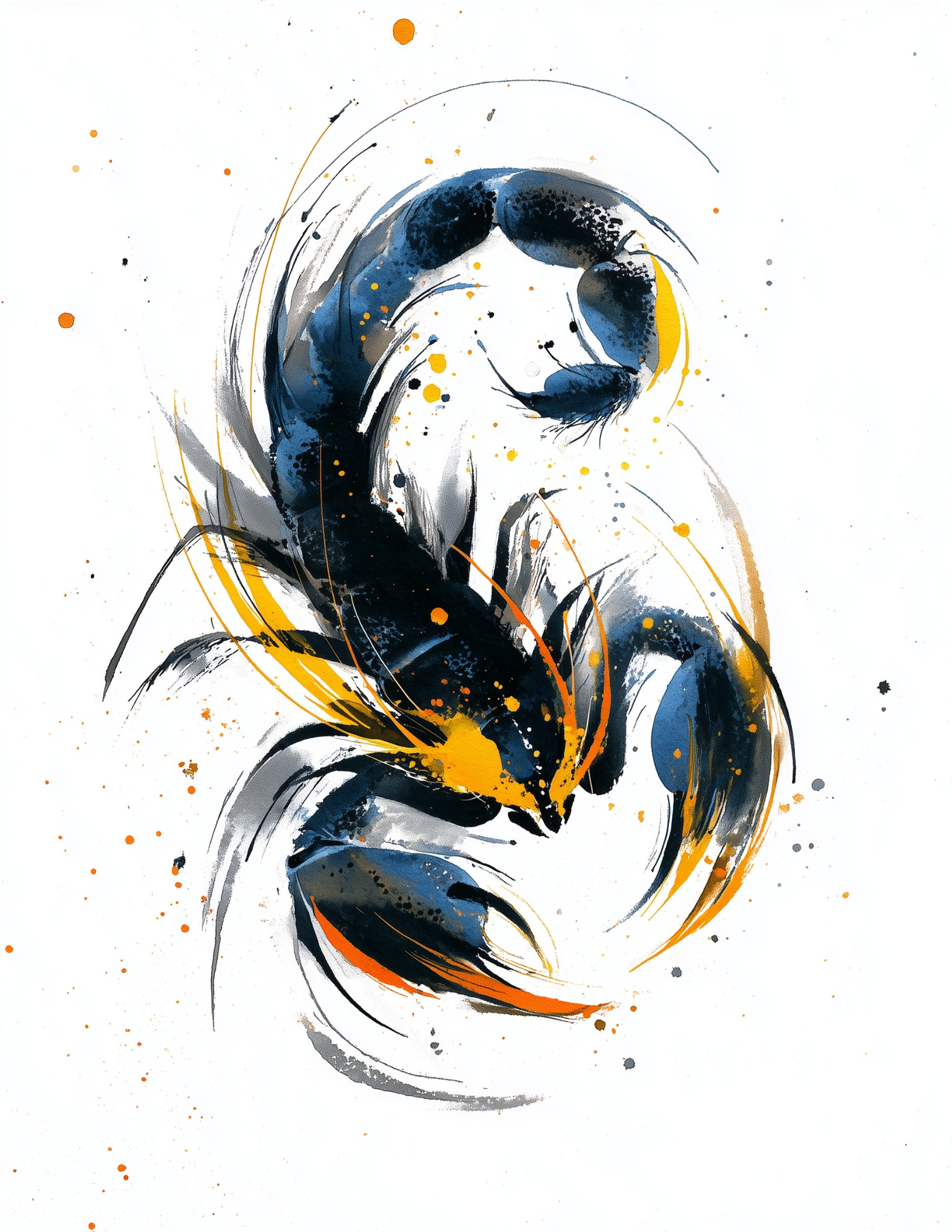 Scorpion — Inkflow Art, Sapphire Tones Digital Wall Art, 3 Sizes Included, Living Room Decor