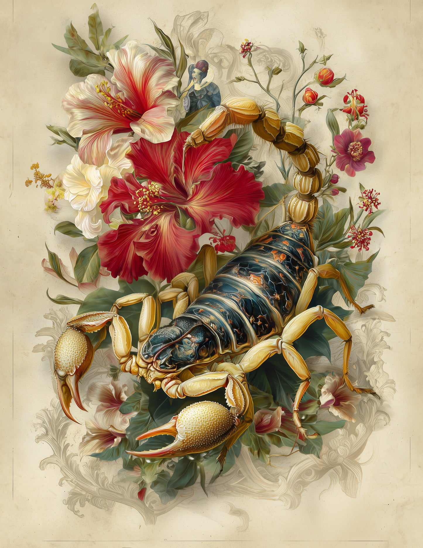 Scorpion — Naturalist Art, Crimson Hues Digital Wall Art, 3 Sizes Included, Living Room Decor