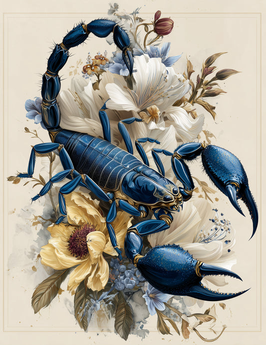 Scorpion — Naturalist Art, Indigo Tones Digital Wall Art, 3 Sizes Included, Living Room Decor
