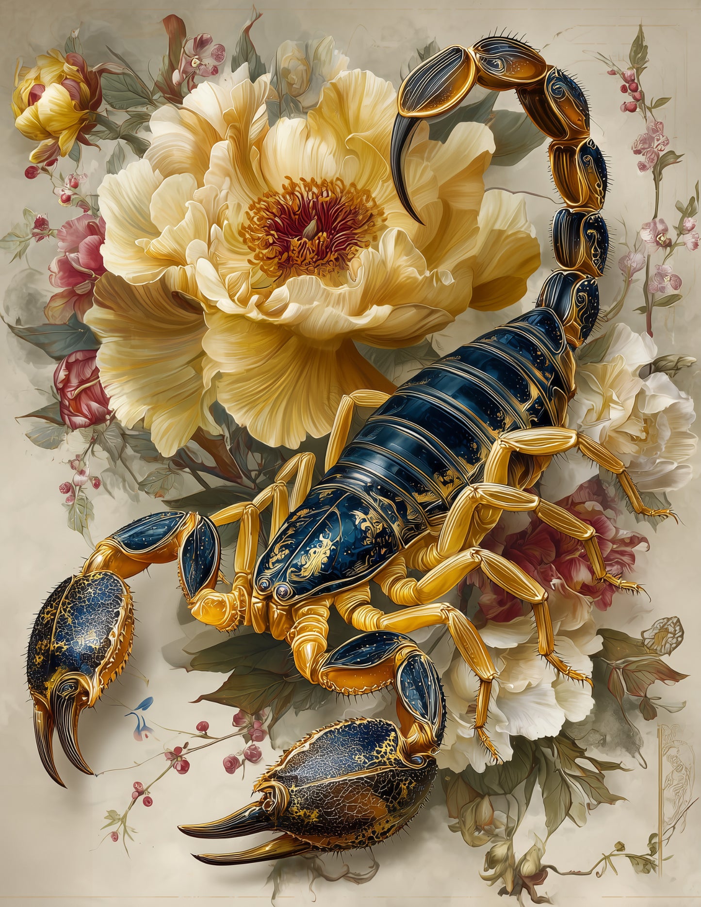 Scorpion — Naturalist Art, Sapphire Contrast Digital Wall Art, 3 Sizes Included, Living Room Decor