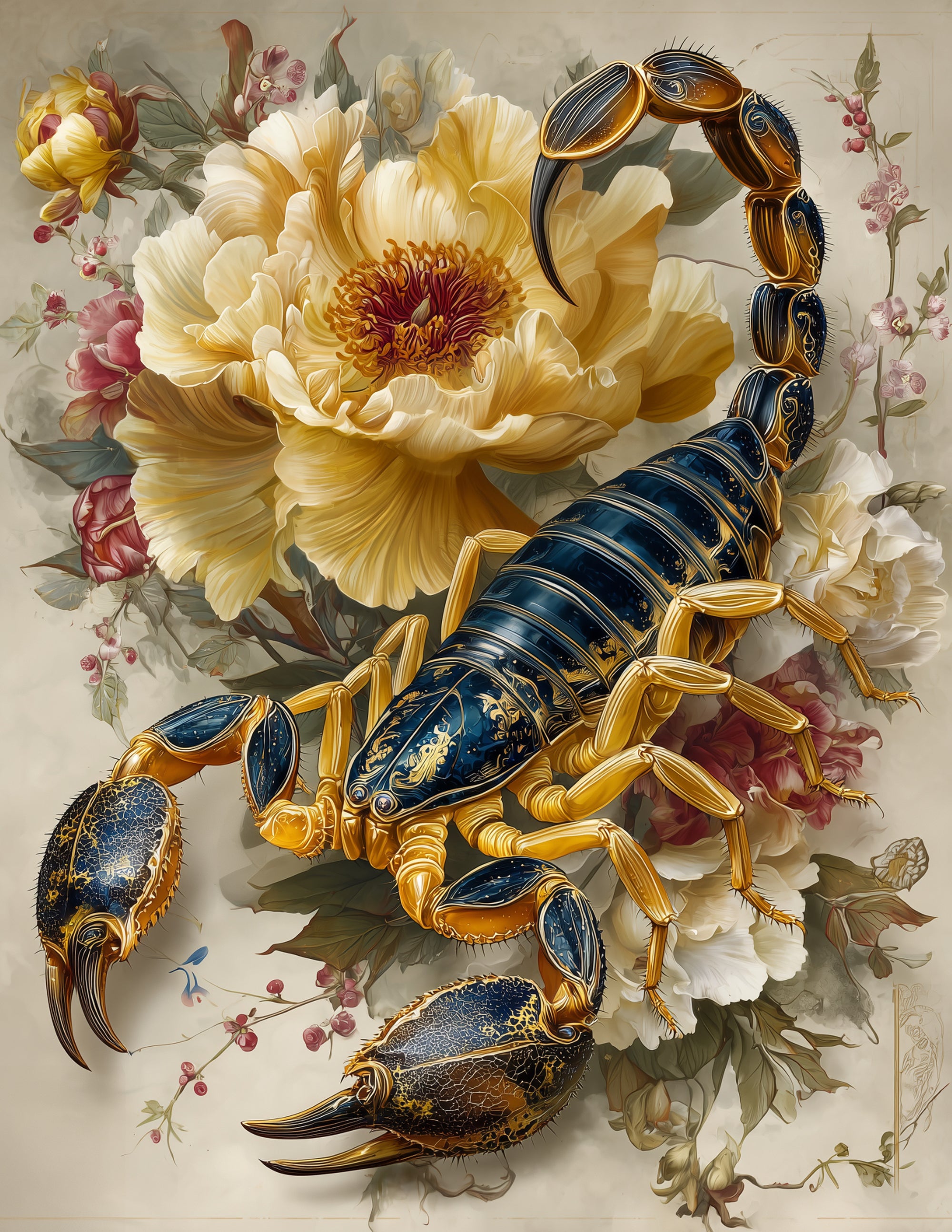 Scorpion — Naturalist Art, Sapphire Contrast Digital Wall Art, 3 Sizes Included, Living Room Decor