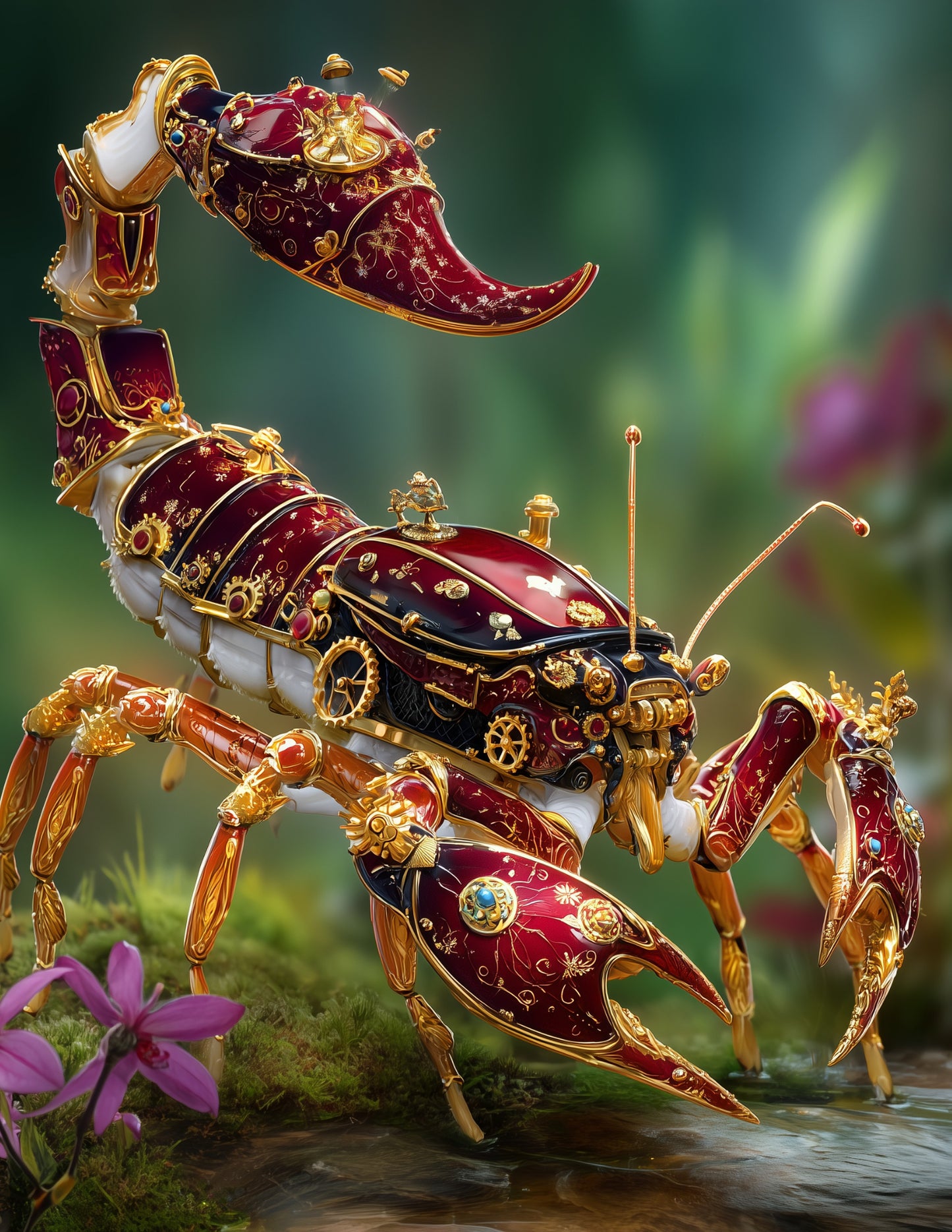 Scorpion — Steampunk Art, Crimson Detail Digital Wall Art, 3 Sizes Included, Living Room Decor