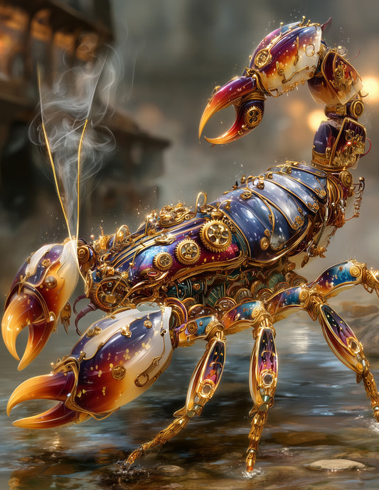 Scorpion — Steampunk Art, Sapphire Detail Digital Wall Art, 3 Sizes Included, Living Room Decor