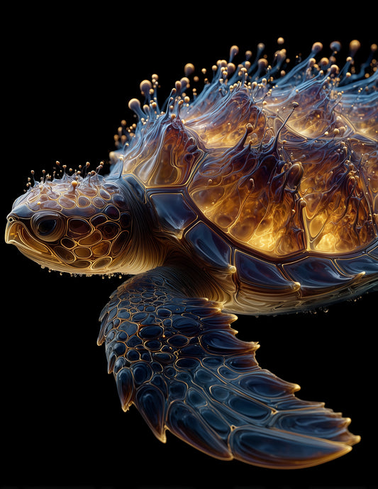 Sea Turtle — Ferrofluid Art, Balanced Tones Digital Wall Art, 3 Sizes Included, Living Room Decor