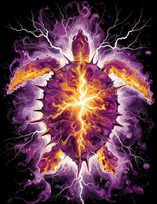 Sea Turtle — Ferrofluid Art, Electric Bloom Digital Wall Art, 3 Sizes Included, Living Room Decor