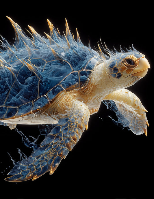 Sea Turtle — Ferrofluid Art, Emerald Tones Digital Wall Art, 3 Sizes Included, Living Room Decor