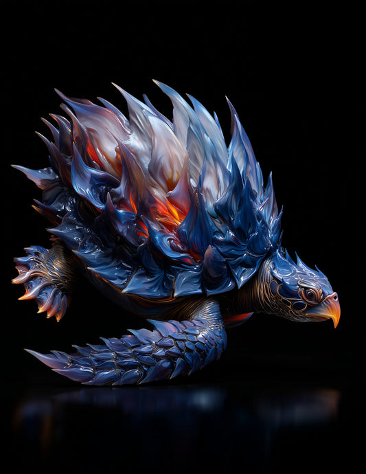 Sea Turtle — Ferrofluid Art, Midnight Ember Digital Wall Art, 3 Sizes Included, Living Room Decor