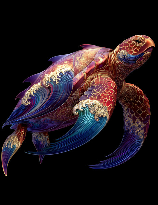 Sea Turtle — Ferrofluid Art, Serene Tones Digital Wall Art, 3 Sizes Included, Living Room Decor