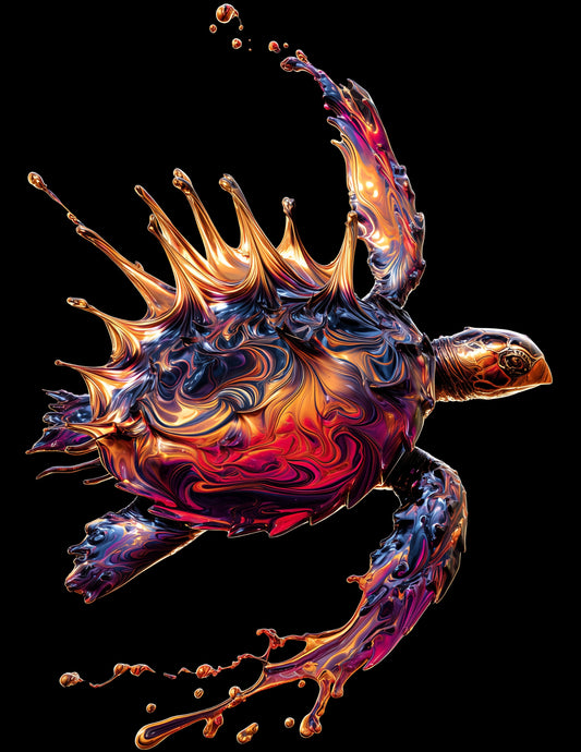 Sea Turtle — Ferrofluid Art, Sunset Palette Digital Wall Art, 3 Sizes Included, Living Room Decor