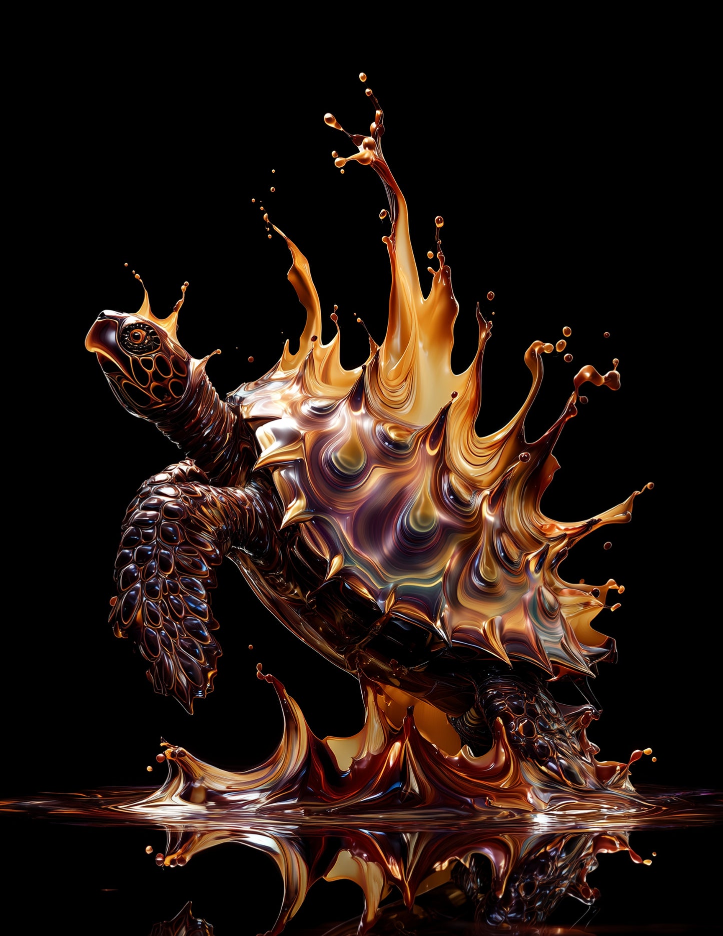 Sea Turtle — Ferrofluid Art, Warm Hues Digital Wall Art, 3 Sizes Included, Living Room Decor