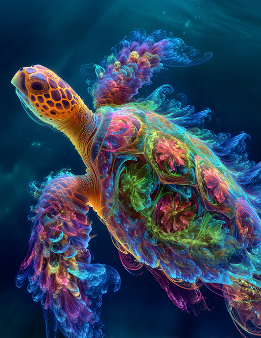Sea Turtle — Fractal Filigree Art, Amber Radiance Digital Wall Art, 3 Sizes Included, Living Room Decor