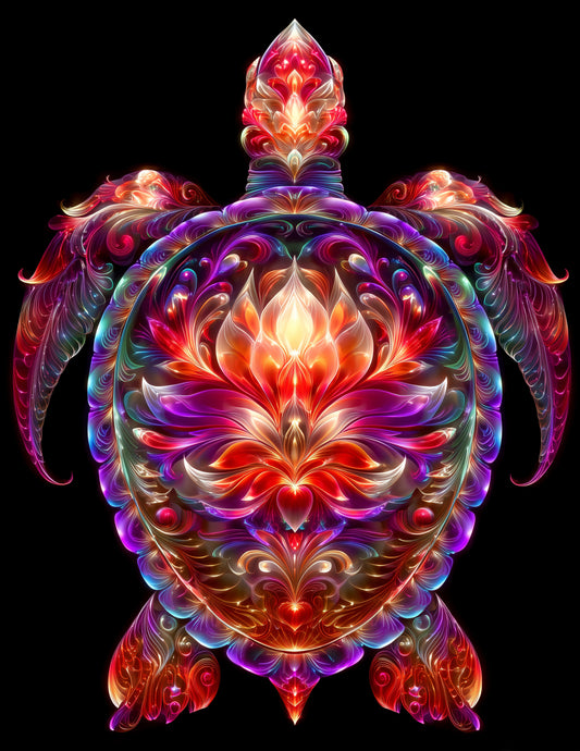 Sea Turtle — Fractal Filigree Art, Coral Bloom Digital Wall Art, 3 Sizes Included, Living Room Decor