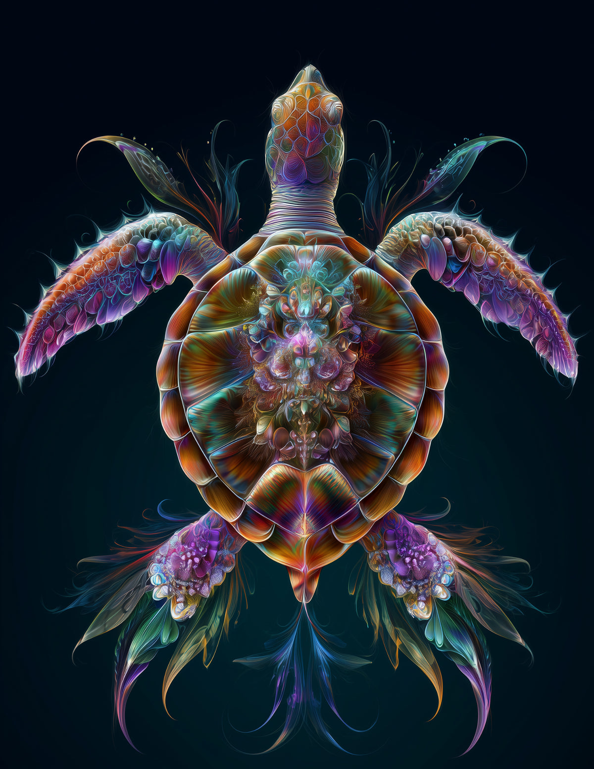 Sea Turtle — Fractal Filigree Art, Emerald Tones Digital Wall Art, 3 Sizes Included, Living Room Decor