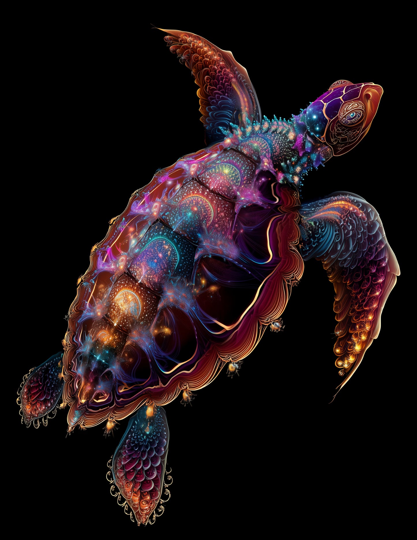 Sea Turtle — Fractal Filigree Art, Ocean Tones Digital Wall Art, 3 Sizes Included, Living Room Decor