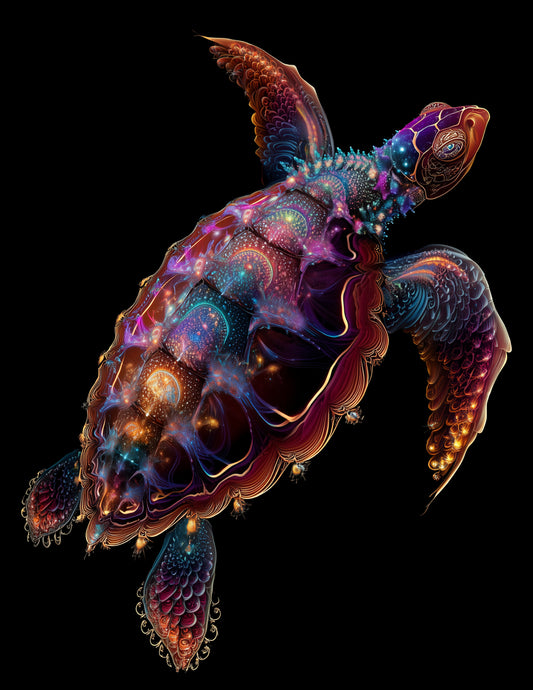 Sea Turtle — Fractal Filigree Art, Ocean Tones Digital Wall Art, 3 Sizes Included, Living Room Decor