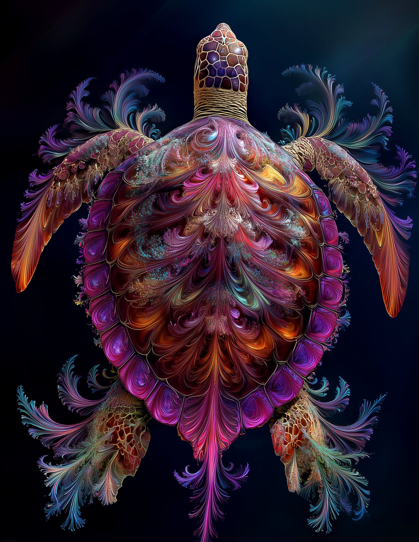 Sea Turtle — Fractal Filigree Art, Sapphire Light Digital Wall Art, 3 Sizes Included, Living Room Decor