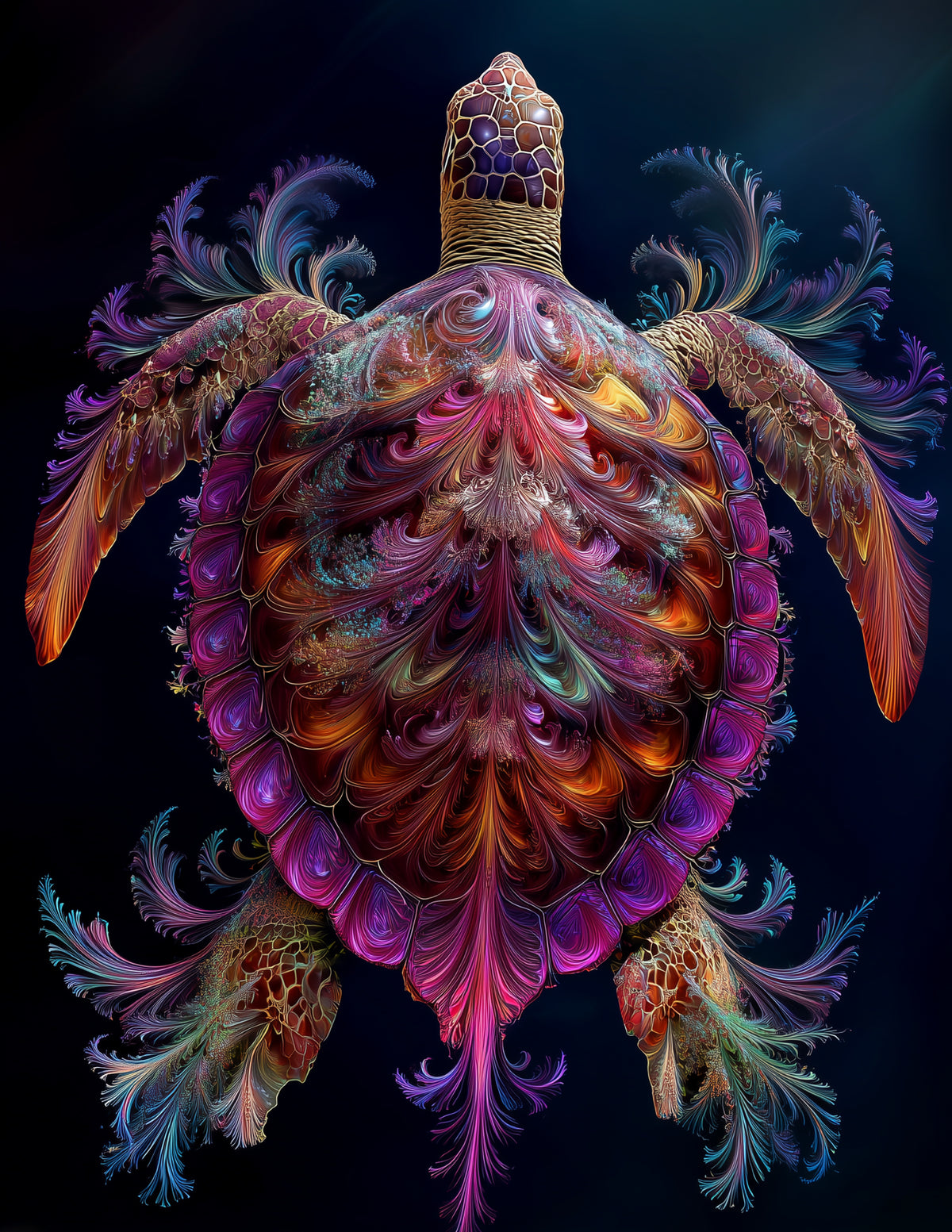 Sea Turtle — Fractal Filigree Art, Sapphire Light Digital Wall Art, 3 Sizes Included, Living Room Decor