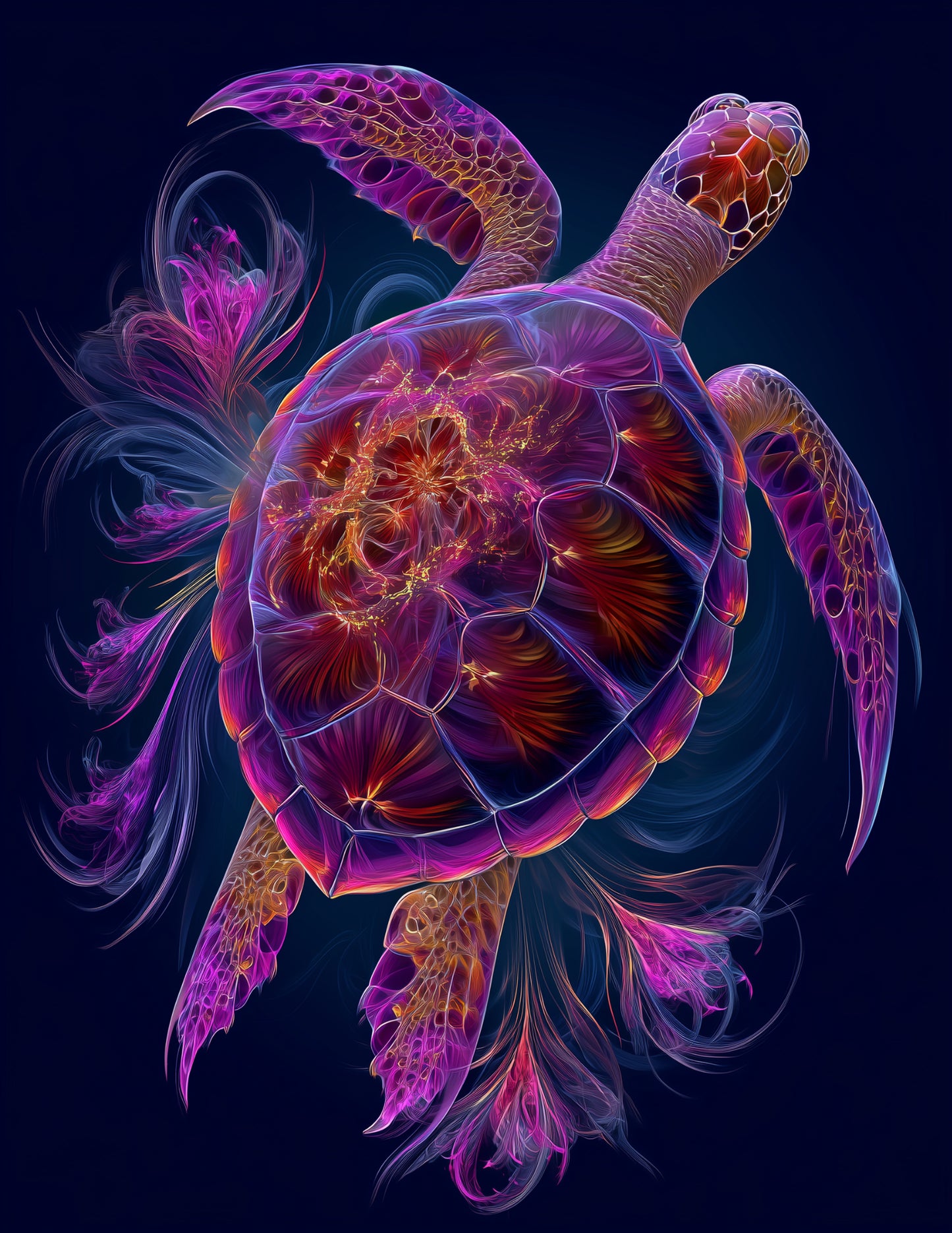 Sea Turtle — Fractal Filigree Art, Sunset Tones Digital Wall Art, 3 Sizes Included, Living Room Decor