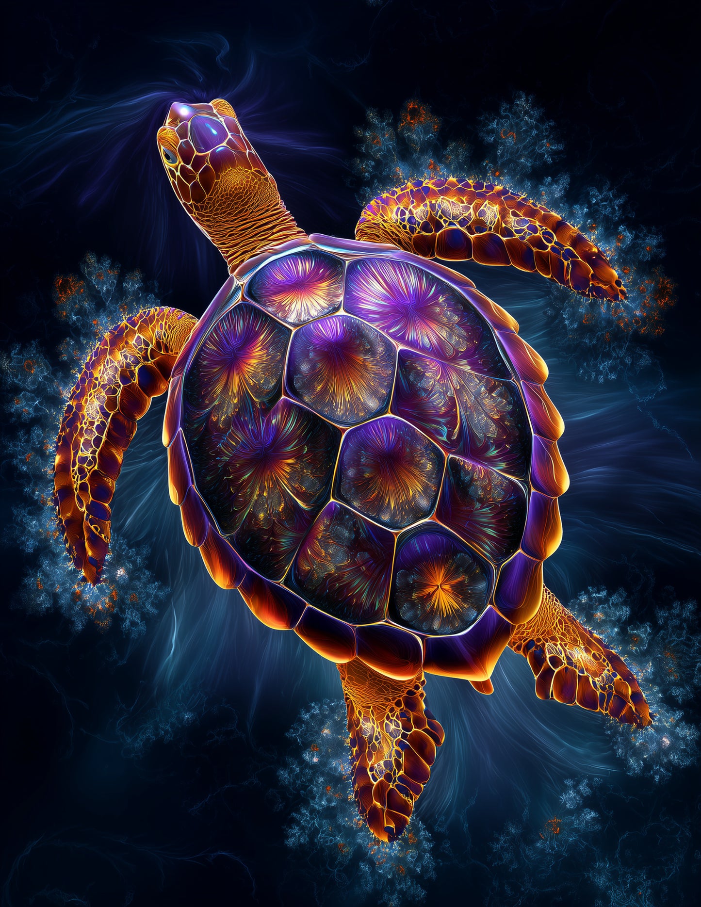 Sea Turtle — Fractal Filigree Art, Violet Dream Digital Wall Art, 3 Sizes Included, Living Room Decor