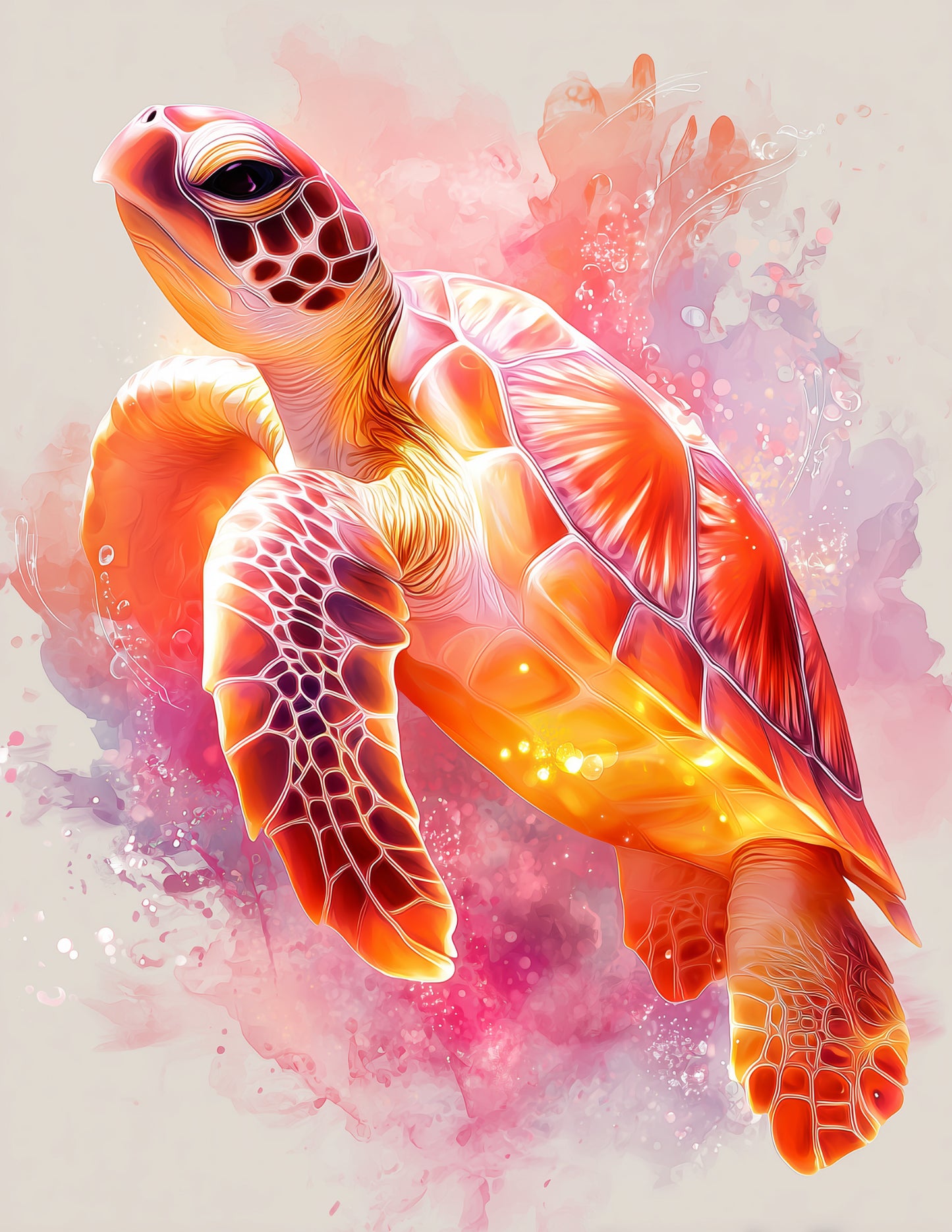 Sea Turtle — Nursery Art, Coral Tones Digital Wall Art, 3 Sizes Included, Nursery Decor